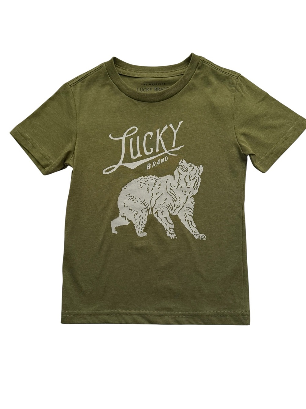 Lucky Brand Boys 3T Bear Graphic Tee Olive Green NWT Outdoor Nature Crewneck